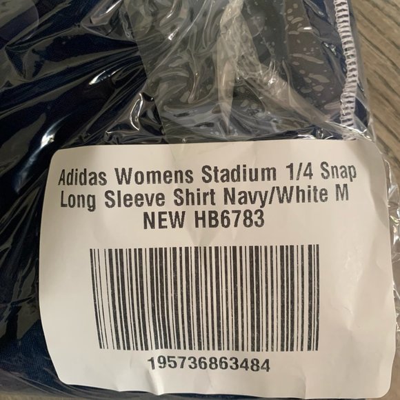 NWT ADIDAS WOMEN'S STADIUM 1/4 SNAP LONG SLEEVE SHIRT NAVY/WHITE MEDIUM - Picture 12 of 13